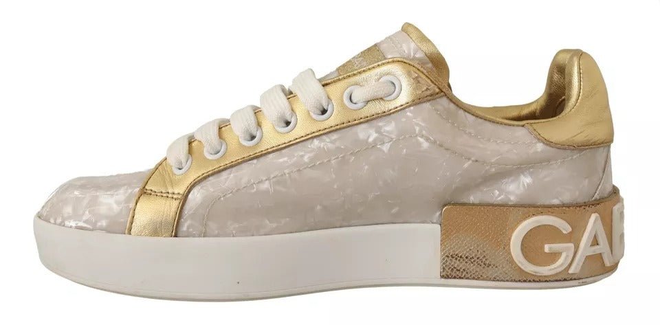 Dolce & Gabbana White Portofino Mother Of Pearl Sneakers Casual Shoes - SMARTMARTNZ