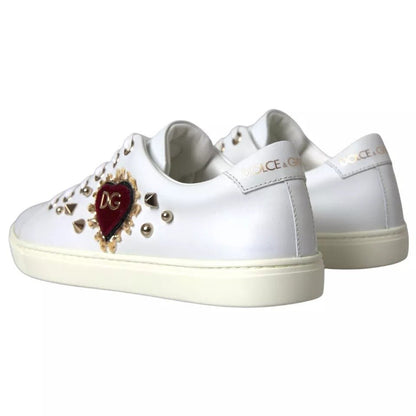 Dolce & Gabbana White Portofino Sacred Heart Sneakers Women Shoes - SMARTMARTNZ