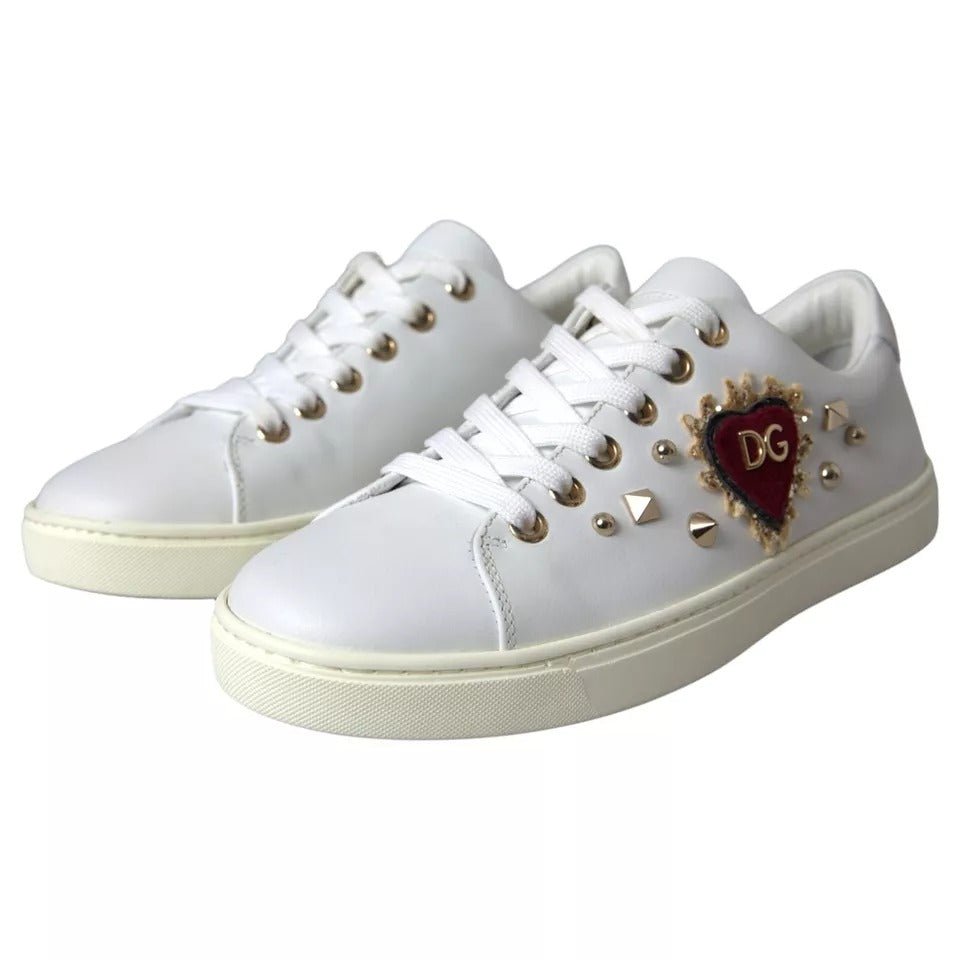 Dolce & Gabbana White Portofino Sacred Heart Sneakers Women Shoes - SMARTMARTNZ