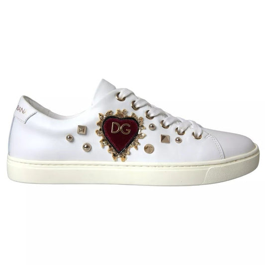 Dolce & Gabbana White Portofino Sacred Heart Sneakers Women Shoes - SMARTMARTNZ