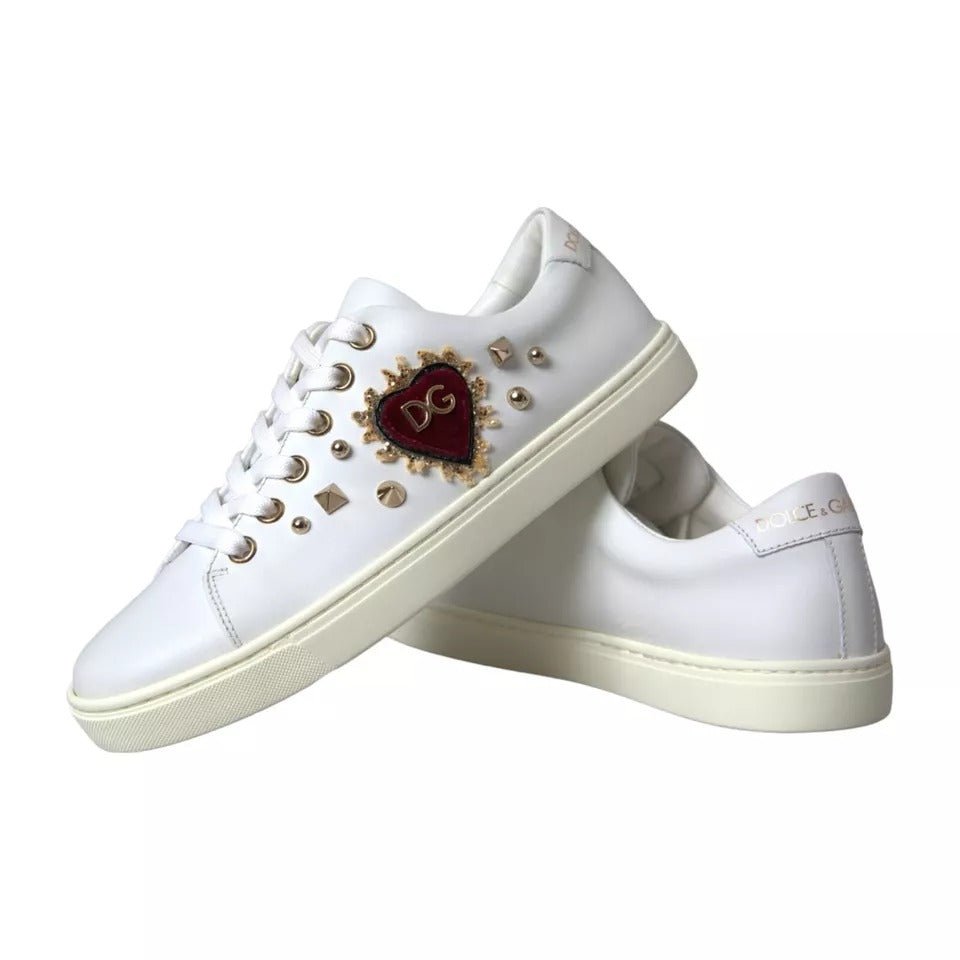 Dolce & Gabbana White Portofino Sacred Heart Sneakers Women Shoes - SMARTMARTNZ