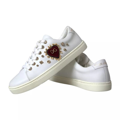 Dolce & Gabbana White Portofino Sacred Heart Sneakers Women Shoes - SMARTMARTNZ