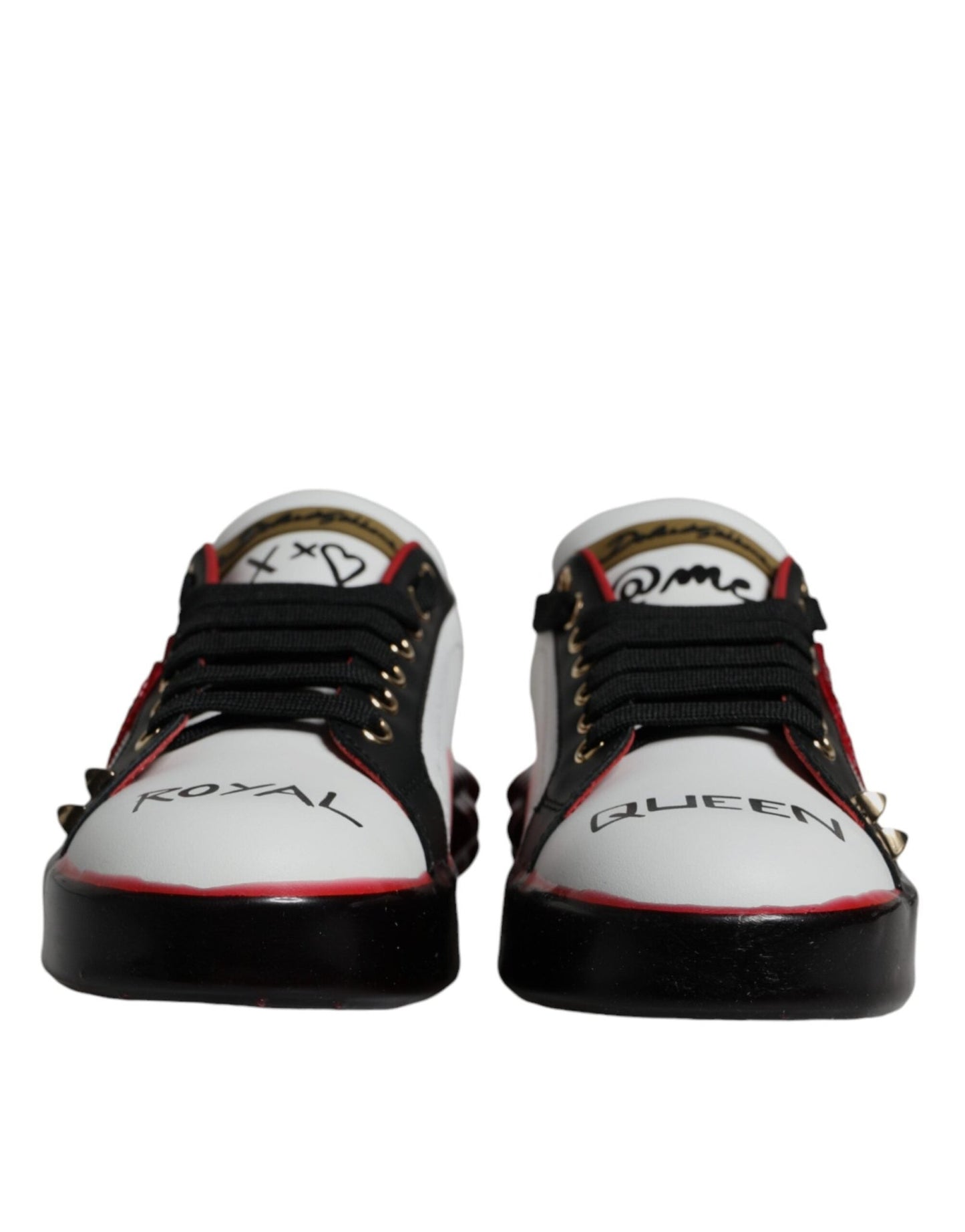 Dolce & Gabbana White Red Crystals Leather Portofino Sneakers Shoes - SMARTMARTNZ