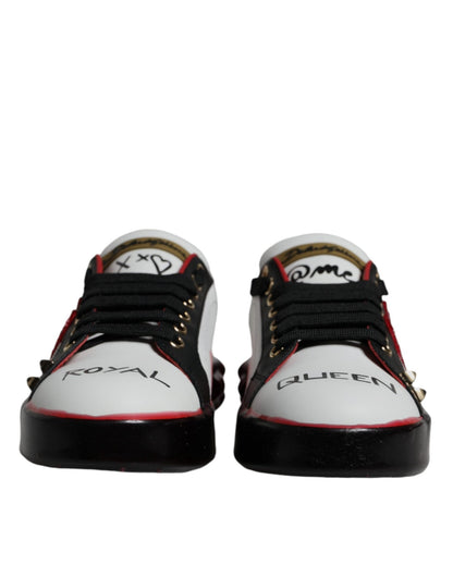 Dolce & Gabbana White Red Crystals Leather Portofino Sneakers Shoes - SMARTMARTNZ