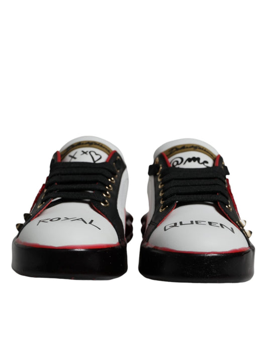 Dolce & Gabbana White Red Crystals Leather Portofino Sneakers Shoes - SMARTMARTNZ