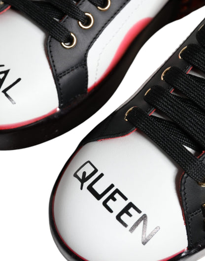 Dolce & Gabbana White Red Crystals Leather Portofino Sneakers Shoes - SMARTMARTNZ