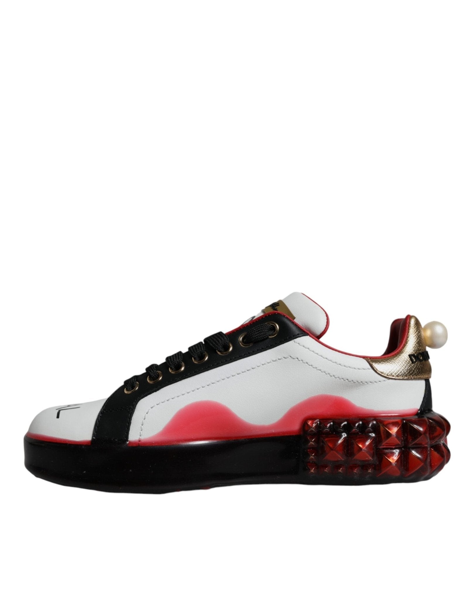 Dolce & Gabbana White Red Crystals Leather Portofino Sneakers Shoes - SMARTMARTNZ
