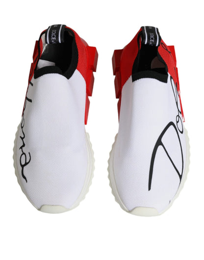 Dolce & Gabbana White Red Low Top Sorrento Men Sneakers Shoes - SMARTMARTNZ