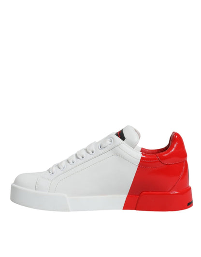 Dolce & Gabbana White Red Portofino Low Top Sneakers Shoes - SMARTMARTNZ