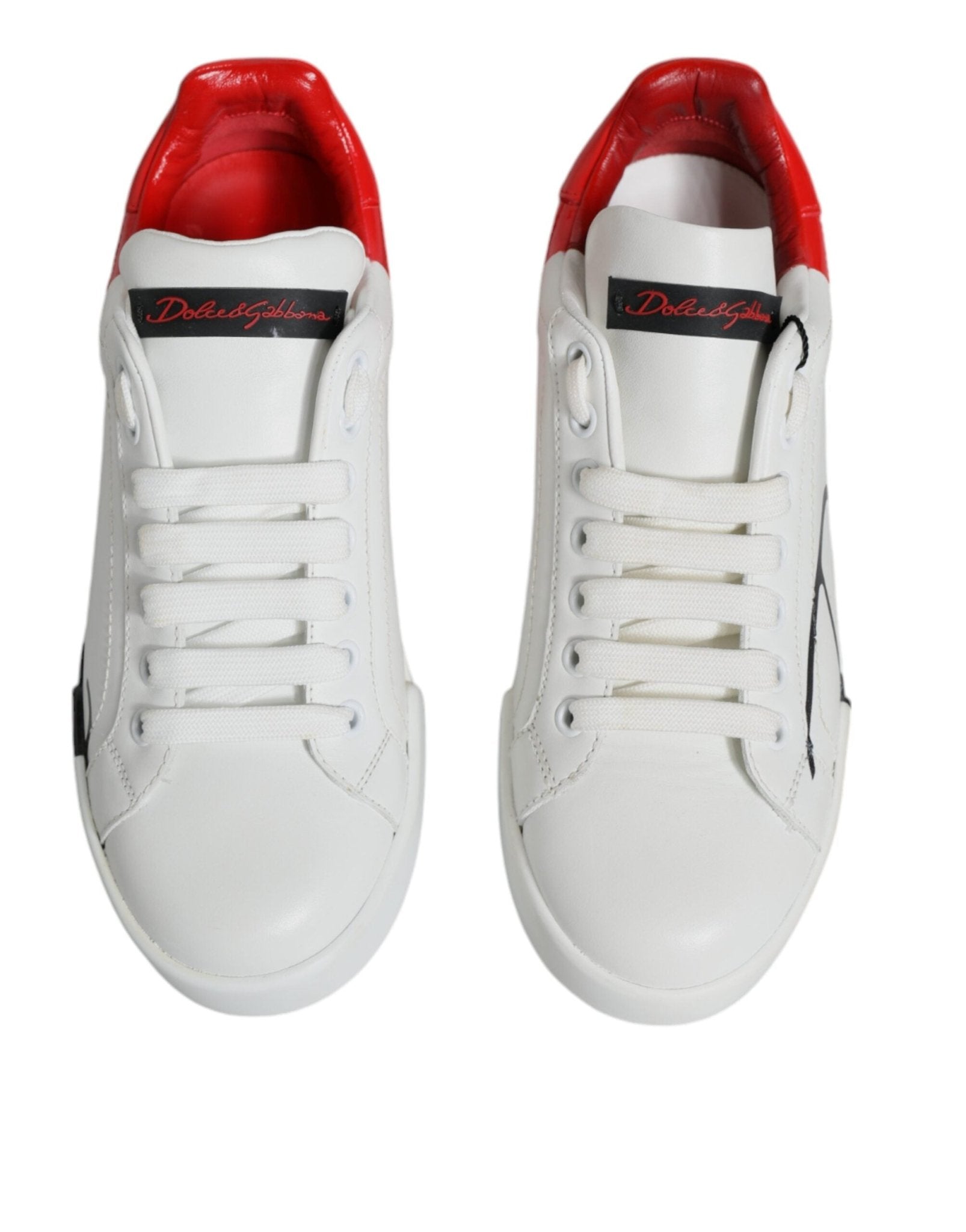 Dolce & Gabbana White Red Portofino Low Top Sneakers Shoes - SMARTMARTNZ