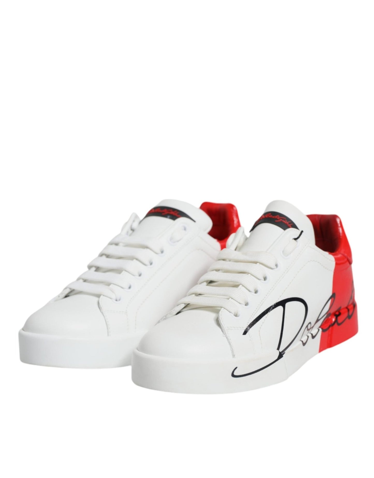 Dolce & Gabbana White Red Portofino Low Top Sneakers Shoes - SMARTMARTNZ