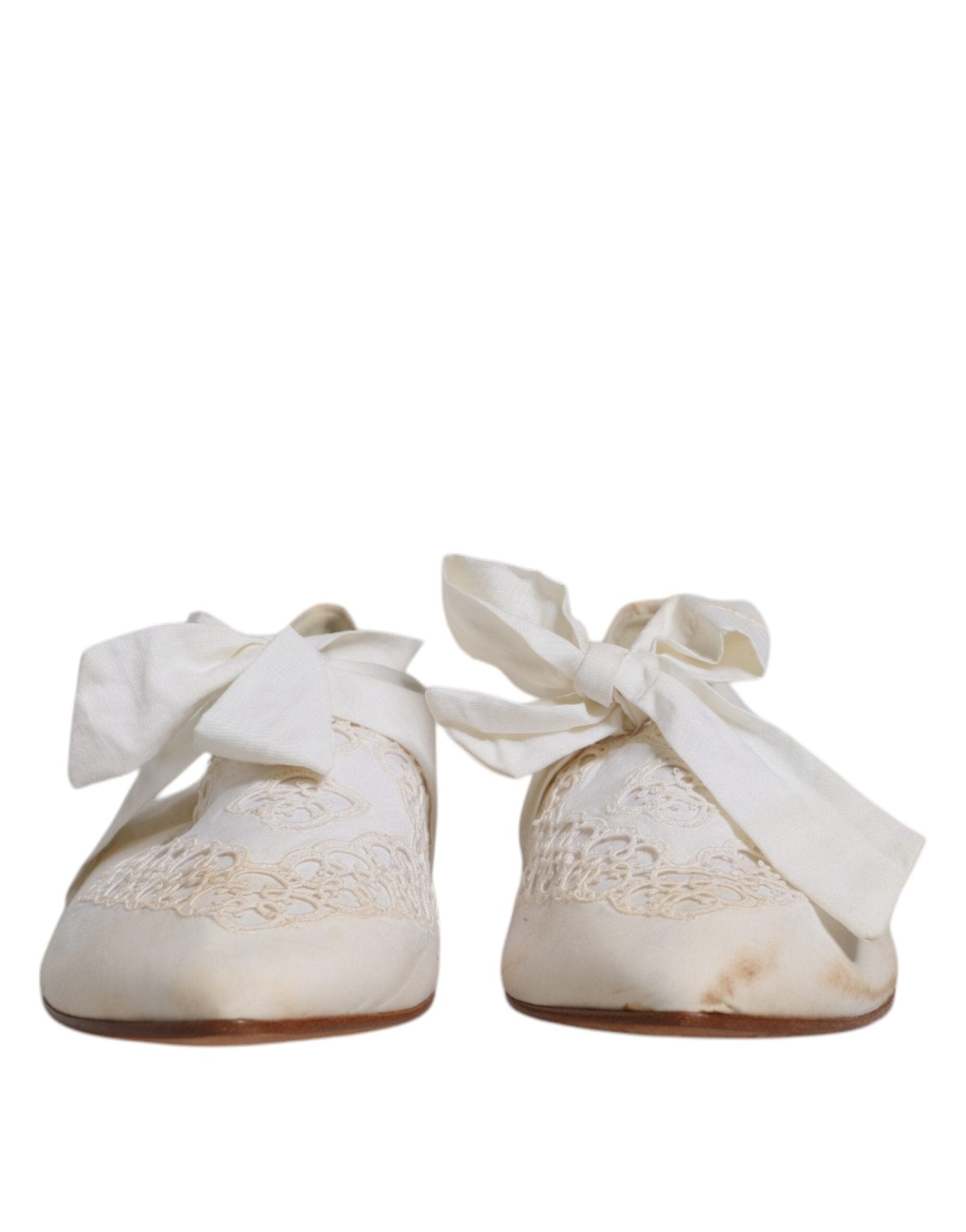 Dolce & Gabbana White Ribbon Fabric Ballerina Flats Shoes - SMARTMARTNZ