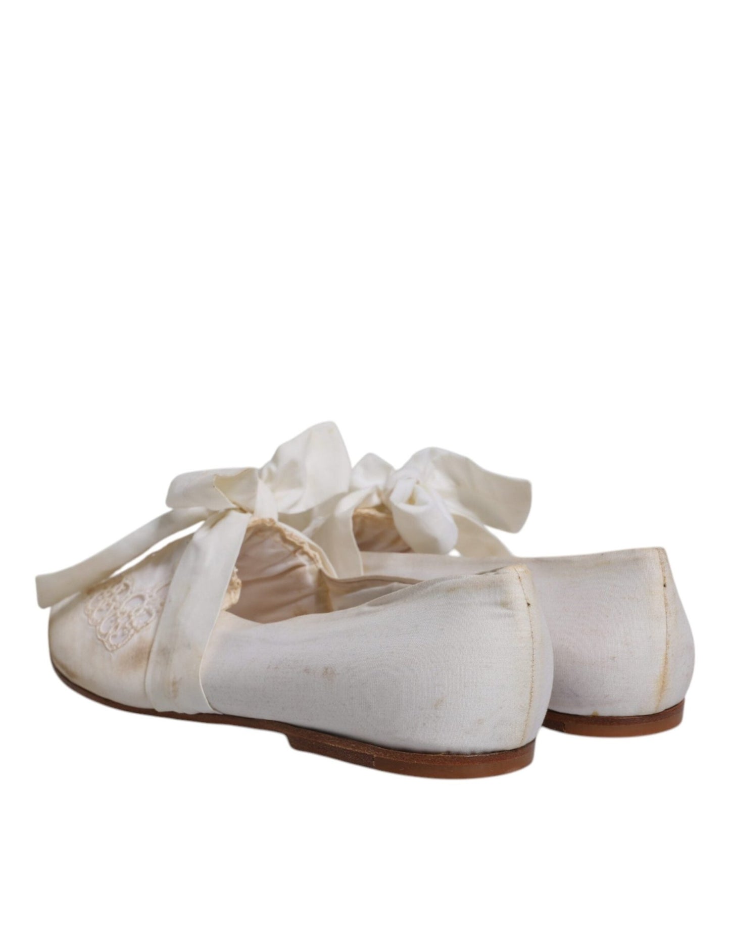 Dolce & Gabbana White Ribbon Fabric Ballerina Flats Shoes - SMARTMARTNZ