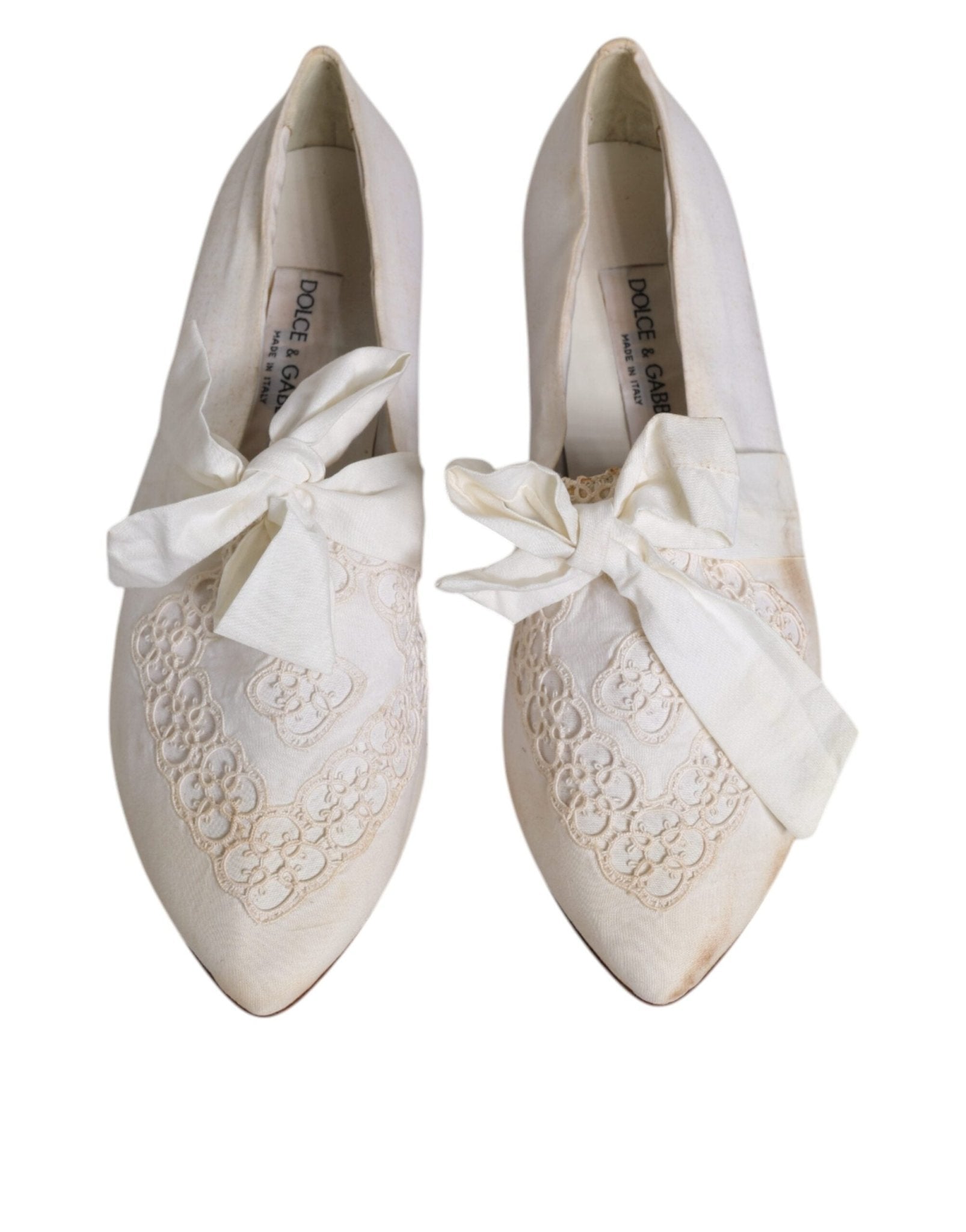 Dolce & Gabbana White Ribbon Fabric Ballerina Flats Shoes - SMARTMARTNZ