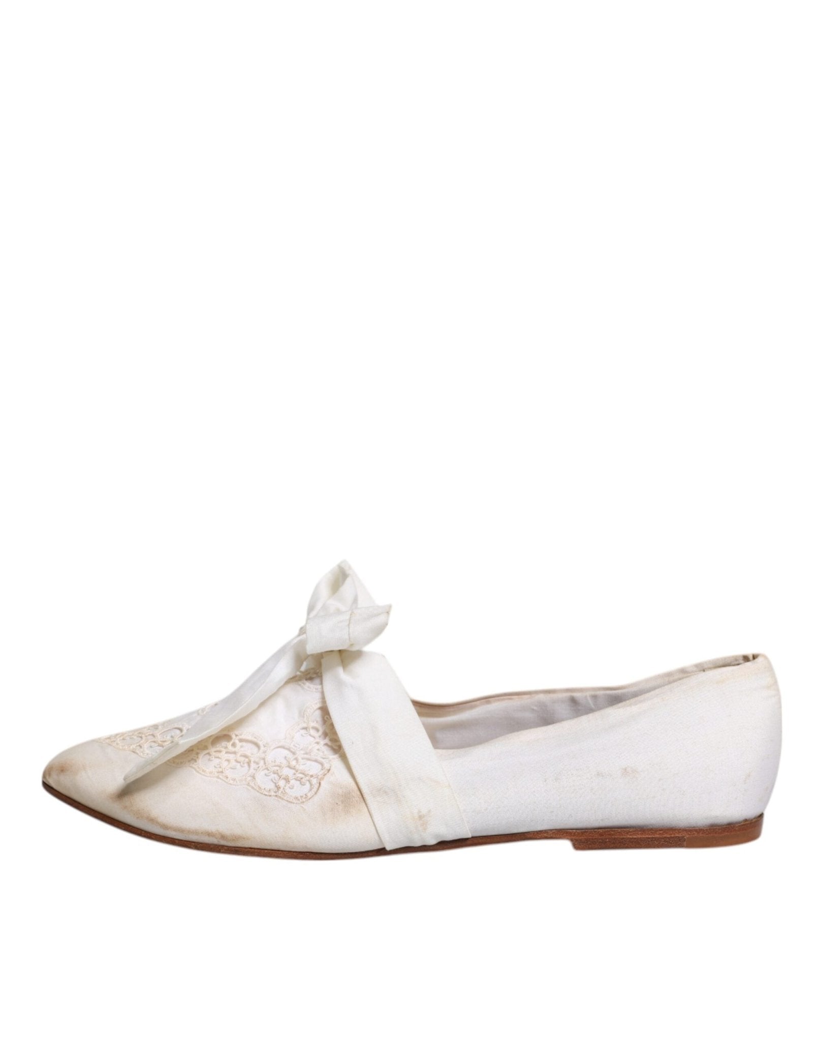Dolce & Gabbana White Ribbon Fabric Ballerina Flats Shoes - SMARTMARTNZ