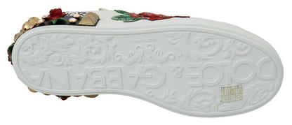Dolce & Gabbana White Roses Sequined Crystal Womens Sneakers Shoes - SMARTMARTNZ