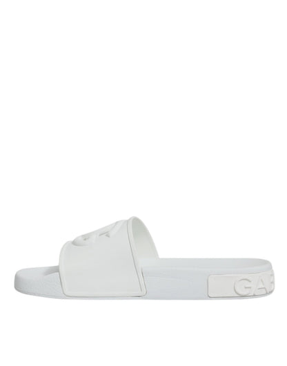 Dolce & Gabbana White Rubber Slides Sandals Beachwear Shoes - SMARTMARTNZ