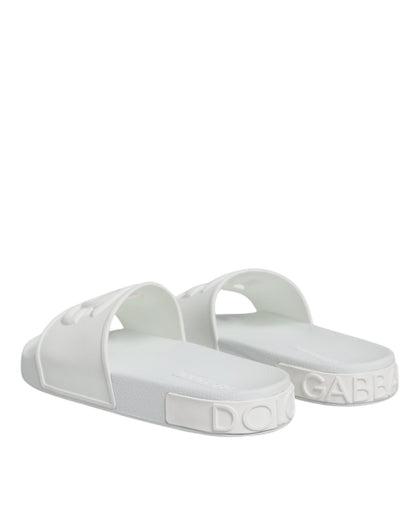 Dolce & Gabbana White Rubber Slides Sandals Beachwear Shoes - SMARTMARTNZ