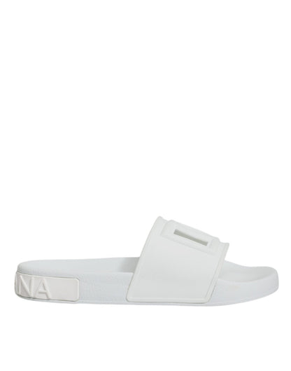 Dolce & Gabbana White Rubber Slides Sandals Beachwear Shoes - SMARTMARTNZ