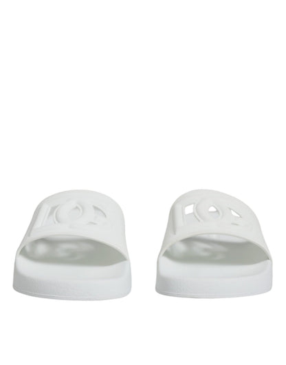 Dolce & Gabbana White Rubber Slides Sandals Beachwear Shoes - SMARTMARTNZ