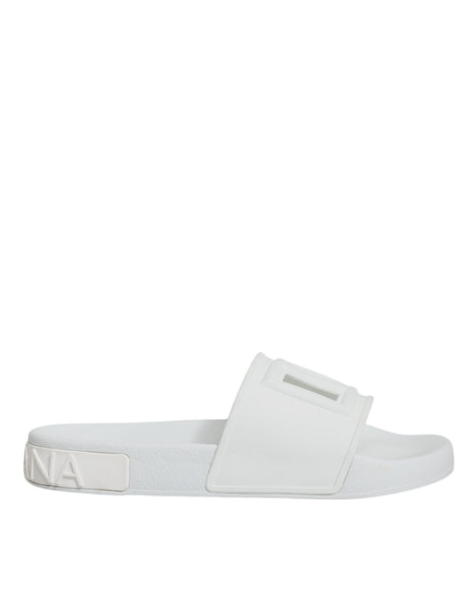 Dolce & Gabbana White Rubber Slides Sandals Beachwear Shoes - SMARTMARTNZ