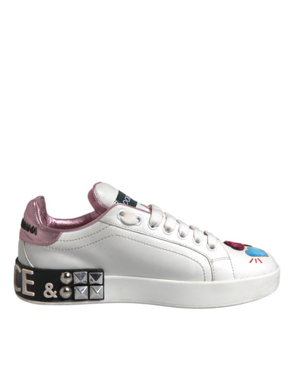Dolce & Gabbana White Sequined Crystal Low Top Sneakers Shoes - SMARTMARTNZ