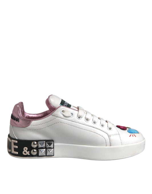 Dolce & Gabbana White Sequined Crystal Low Top Sneakers Shoes - SMARTMARTNZ