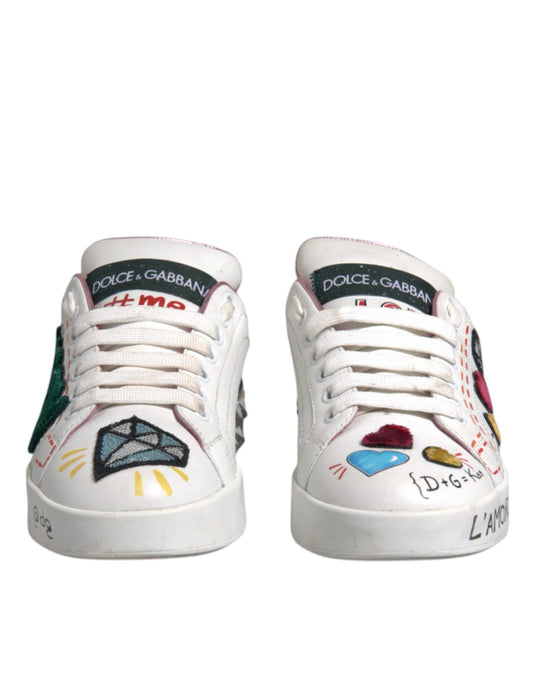 Dolce & Gabbana White Sequined Crystal Low Top Sneakers Shoes - SMARTMARTNZ