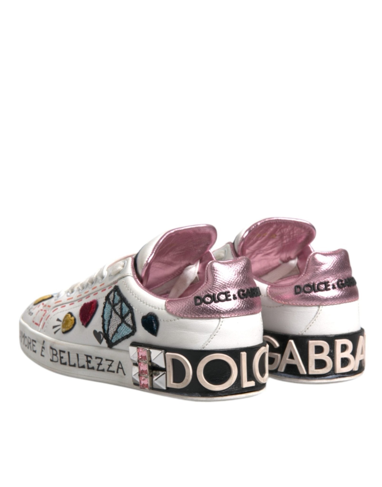 Dolce & Gabbana White Sequined Crystal Low Top Sneakers Shoes - SMARTMARTNZ