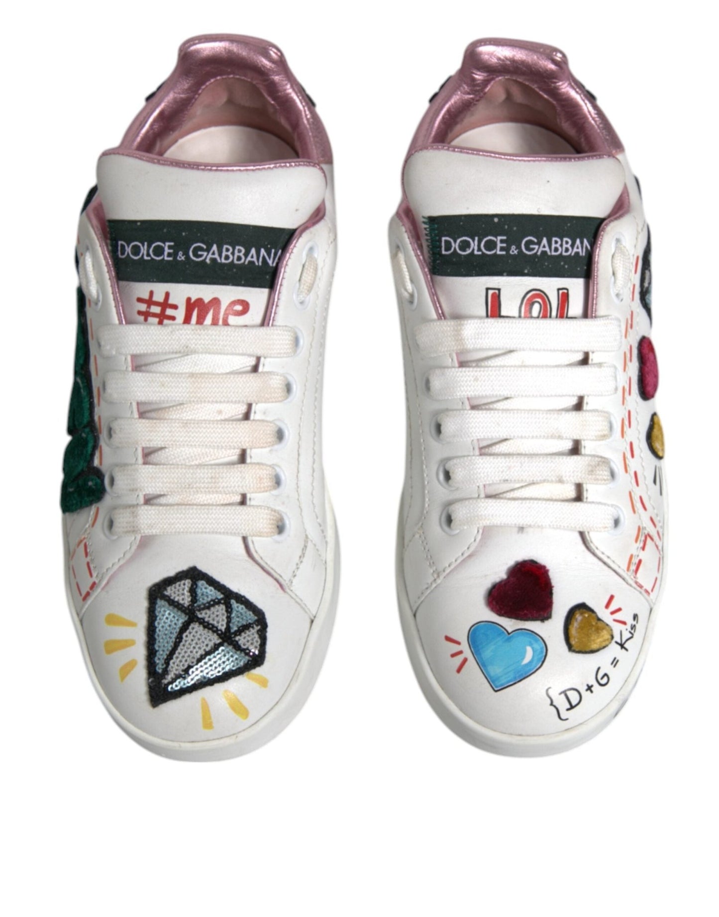 Dolce & Gabbana White Sequined Crystal Low Top Sneakers Shoes - SMARTMARTNZ