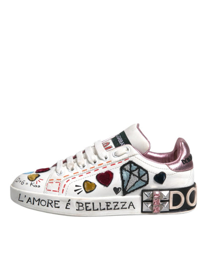 Dolce & Gabbana White Sequined Crystal Low Top Sneakers Shoes - SMARTMARTNZ