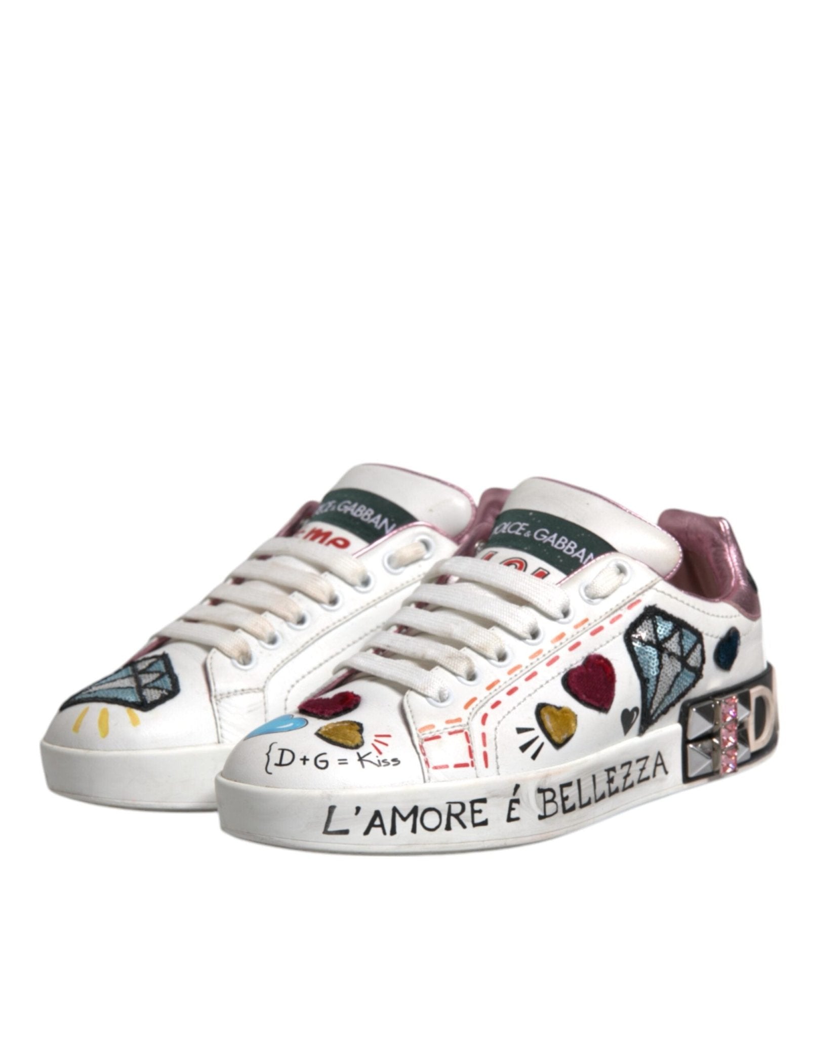 Dolce & Gabbana White Sequined Crystal Low Top Sneakers Shoes - SMARTMARTNZ