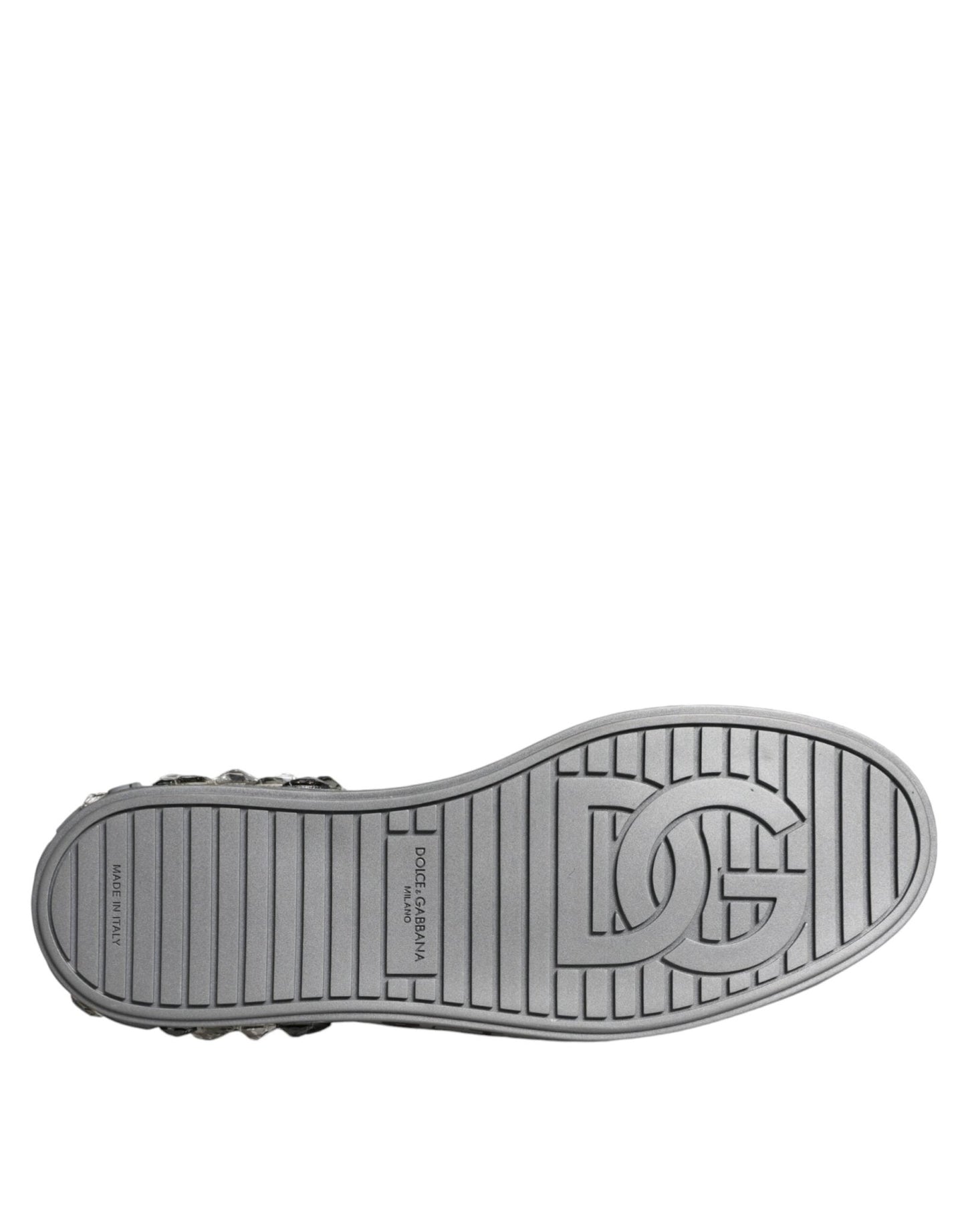 Dolce & Gabbana White Silver Crystal Logo Portofino Sneakers Shoes - SMARTMARTNZ