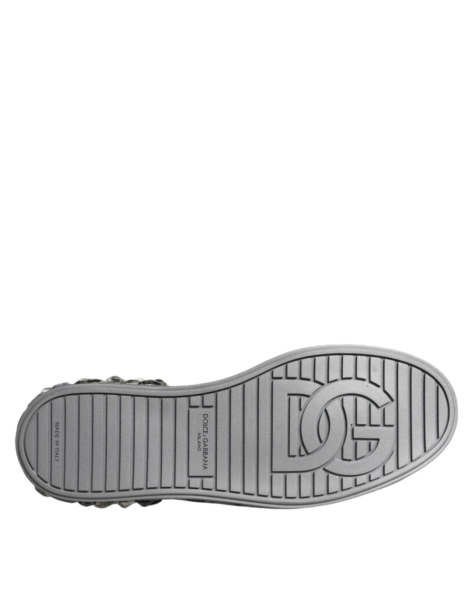 Dolce & Gabbana White Silver Crystal Logo Portofino Sneakers Shoes - SMARTMARTNZ