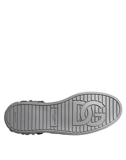 Dolce & Gabbana White Silver Crystal Logo Portofino Sneakers Shoes - SMARTMARTNZ