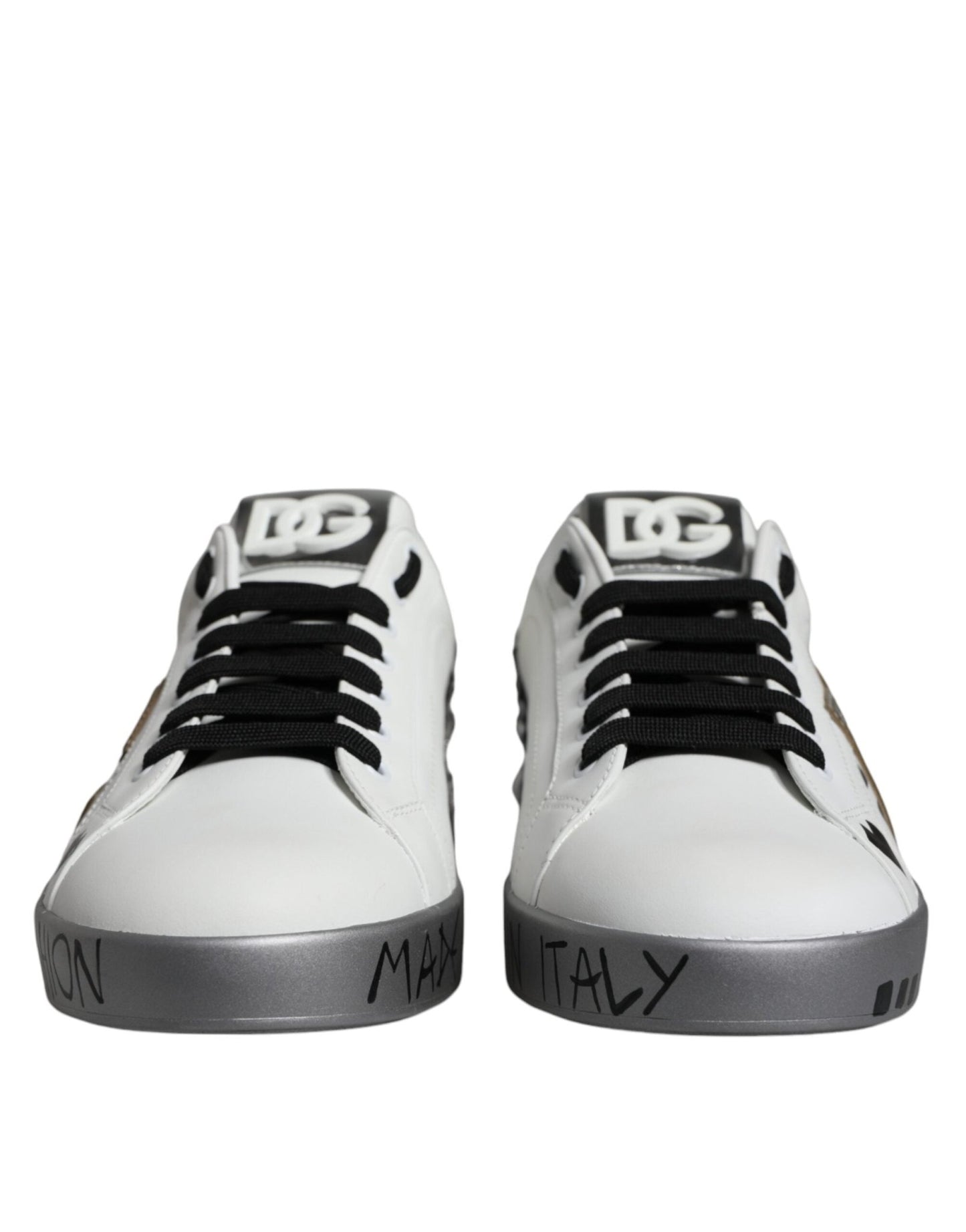 Dolce & Gabbana White Silver Crystal Logo Portofino Sneakers Shoes - SMARTMARTNZ