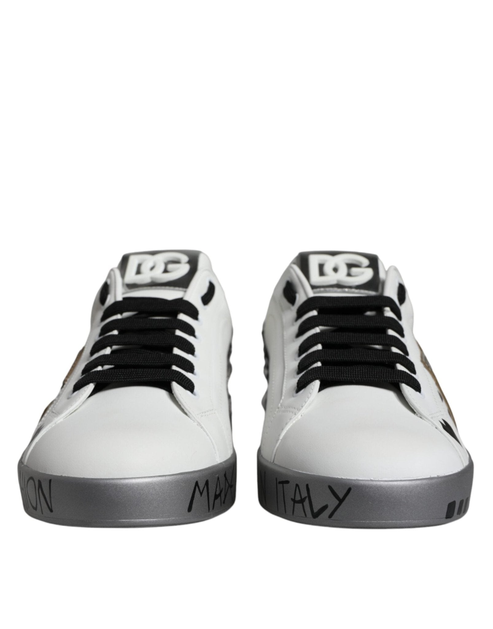 Dolce & Gabbana White Silver Crystal Logo Portofino Sneakers Shoes - SMARTMARTNZ