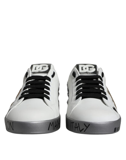 Dolce & Gabbana White Silver Crystal Logo Portofino Sneakers Shoes - SMARTMARTNZ