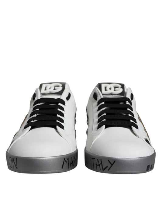 Dolce & Gabbana White Silver Crystal Logo Portofino Sneakers Shoes - SMARTMARTNZ