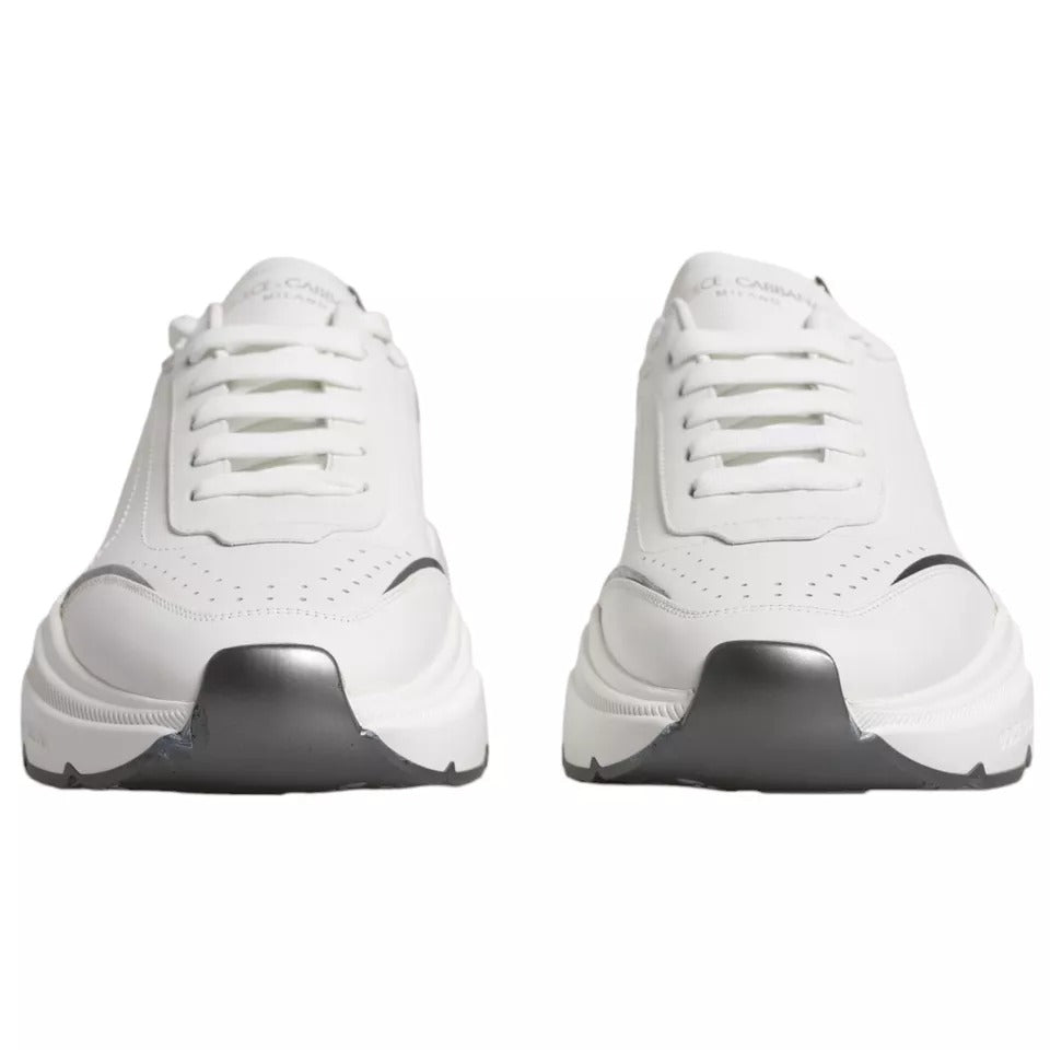 Dolce & Gabbana White Silver DAYMASTER Leather Sneakers Men Shoes - SMARTMARTNZ