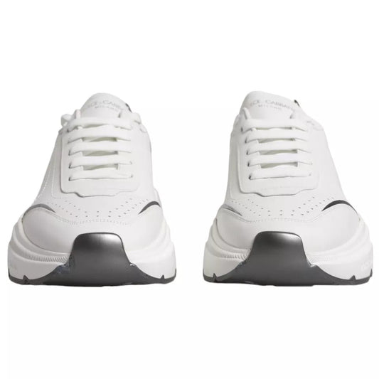 Dolce & Gabbana White Silver DAYMASTER Leather Sneakers Men Shoes - SMARTMARTNZ