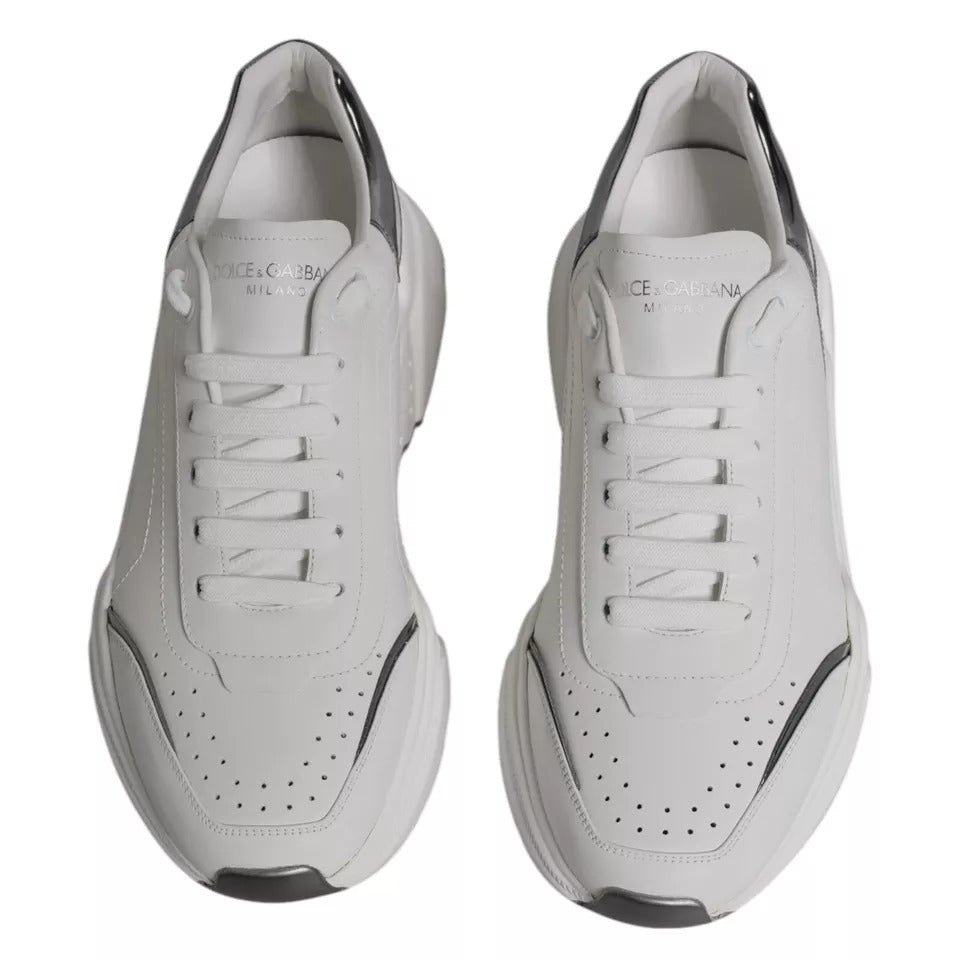 Dolce & Gabbana White Silver DAYMASTER Leather Sneakers Men Shoes - SMARTMARTNZ