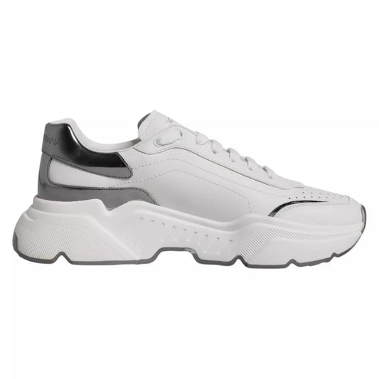 Dolce & Gabbana White Silver DAYMASTER Leather Sneakers Men Shoes - SMARTMARTNZ
