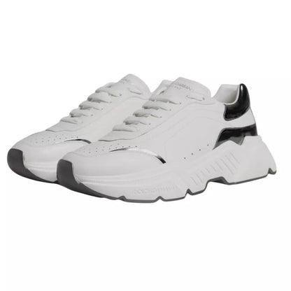Dolce & Gabbana White Silver DAYMASTER Leather Sneakers Men Shoes - SMARTMARTNZ