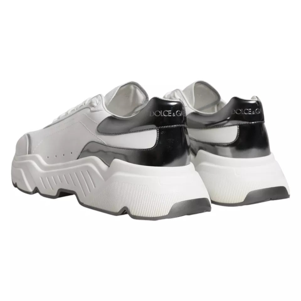 Dolce & Gabbana White Silver DAYMASTER Leather Sneakers Men Shoes - SMARTMARTNZ