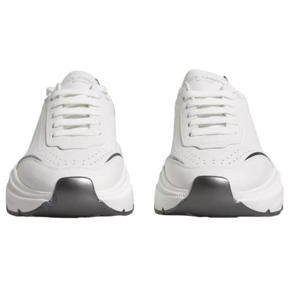 Dolce & Gabbana White Silver DAYMASTER Leather Sneakers Men Shoes - SMARTMARTNZ