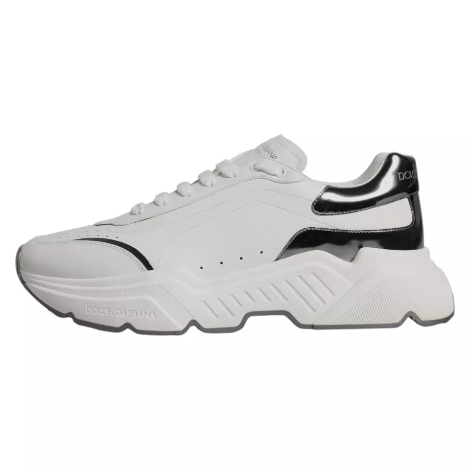 Dolce & Gabbana White Silver DAYMASTER Leather Sneakers Men Shoes - SMARTMARTNZ