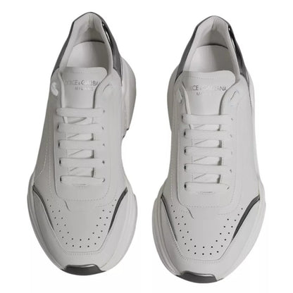 Dolce & Gabbana White Silver DAYMASTER Leather Sneakers Men Shoes - SMARTMARTNZ