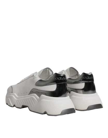 Dolce & Gabbana White Silver DAYMASTER Leather Sneakers Shoes - SMARTMARTNZ