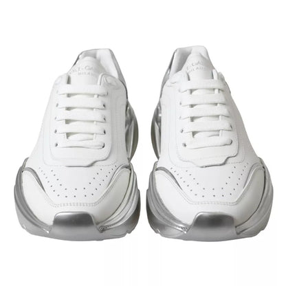 Dolce & Gabbana White Silver Daymaster Leather Sneakers Shoes - SMARTMARTNZ